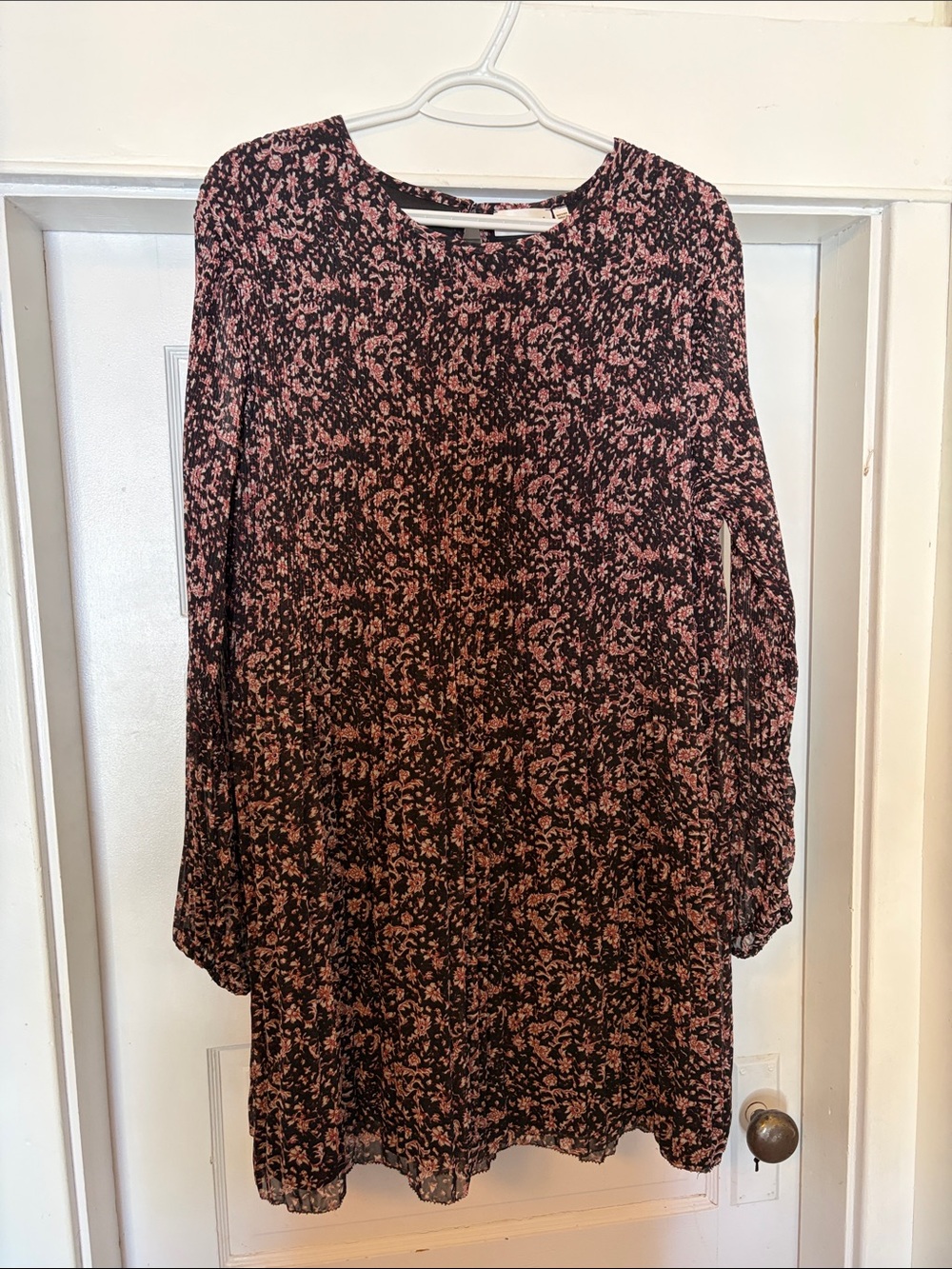 RD Style Black Dress with Pink Floral Print - Long Sleeve